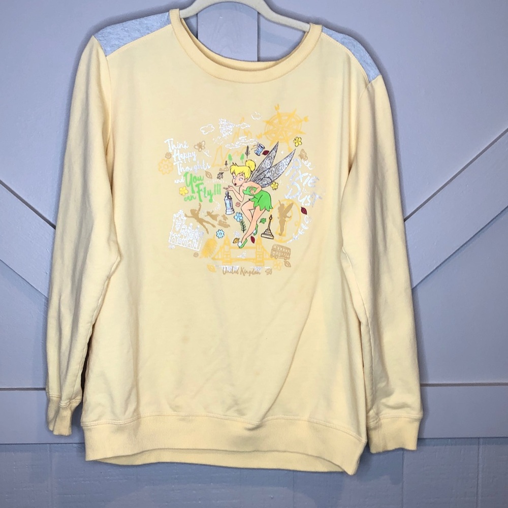 Disney Parks Tinkerbell United Kingdom Sweatshirt Yellow Pixie Dust Peter Pan XL